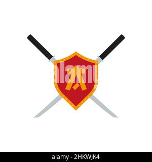 Heraldic shield and crossed swords icon. Letter A emblem template. Flat illustration isolated on white background. Stock Photo
