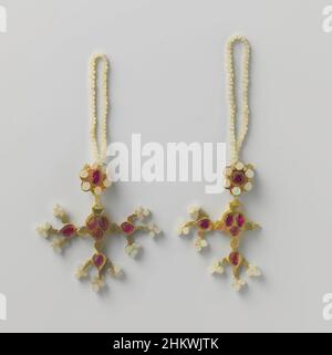 Gold earrings with red stone on a white background Stock Photo Alamy