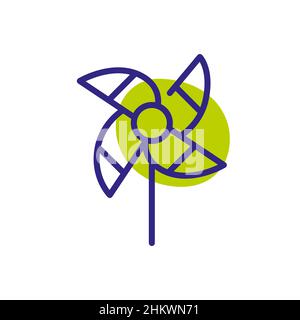 Toy pin windmill. Garden decoration. Pixel perfect, editable stroke color icon Stock Vector