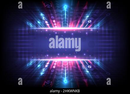 Perspective glowing speed arrow. Abstract technology background. Internet motivation and connection to communicate of innovation. Circuit lines of dat Stock Vector