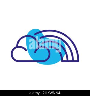 Rainbow with a cloud. Pixel perfect, editable stroke color icon Stock Vector