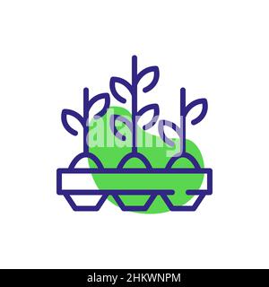 Seedlings in pots. Growing grass sprouts for farming. Pixel perfect, editable stroke color icons Stock Vector