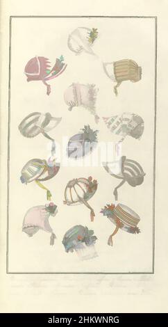 Art inspired by Elegantia, or magazine of fashion, luxury and taste for ladies, May 1808, No. 45: 1. Bonnet de l'Evantine..., According to the accompanying text (p. 160): Thirteen different models of hats, capotes and cornettes 'after the newest Paryschen taste'. According to the, Classic works modernized by Artotop with a splash of modernity. Shapes, color and value, eye-catching visual impact on art. Emotions through freedom of artworks in a contemporary way. A timeless message pursuing a wildly creative new direction. Artists turning to the digital medium and creating the Artotop NFT Stock Photo