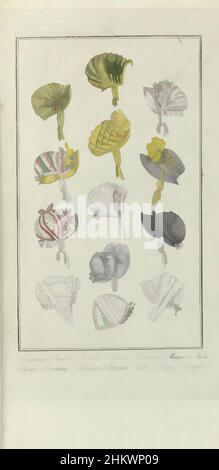Art inspired by Elegantia, or magazine of fashion, luxury and taste for ladies, December 1809, No. 95: Chapeaux et Capotes de Velours..., According to the accompanying text (p. 384): Thirteen different models of hats, capotes and toques, 'after the latest Paryschen taste'. According to, Classic works modernized by Artotop with a splash of modernity. Shapes, color and value, eye-catching visual impact on art. Emotions through freedom of artworks in a contemporary way. A timeless message pursuing a wildly creative new direction. Artists turning to the digital medium and creating the Artotop NFT Stock Photo