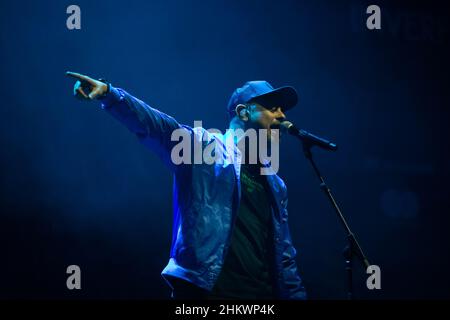 Madrid, Spain. 05th Feb, 2022. MC Nach (Ignacio Fornés) during his live show in Madrid included in Inverfest 2022 agenda at Teatro Circo Price in Madrid. February 5th 2022. (Photo by Juan Carlos García Mate/Pacific Press) Credit: Pacific Press Media Production Corp./Alamy Live News Stock Photo