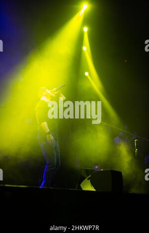 Madrid, Spain. 05th Feb, 2022. MC Nach (Ignacio Fornés) during his live show in Madrid included in Inverfest 2022 agenda at Teatro Circo Price in Madrid. February 5th 2022. (Photo by Juan Carlos García Mate/Pacific Press) Credit: Pacific Press Media Production Corp./Alamy Live News Stock Photo