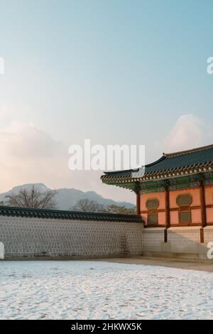 Gyeongbokgung Palace at winter in Seoul, Korea Stock Photo