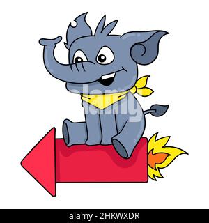 elephant sitting on a flying rocket Stock Vector