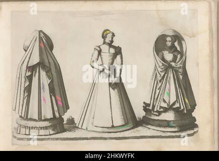 Art inspired by Three women, dressed according to the fashion of Antwerp, ca. 1580, Donne di Anversa, Left and right woman in house, left seen from the back. Print no. 32 from album 'Dei veri ritratti degl'habiti di tvtte le parti del mondo intagliati in rame per opra di Bartolomeo, Classic works modernized by Artotop with a splash of modernity. Shapes, color and value, eye-catching visual impact on art. Emotions through freedom of artworks in a contemporary way. A timeless message pursuing a wildly creative new direction. Artists turning to the digital medium and creating the Artotop NFT Stock Photo