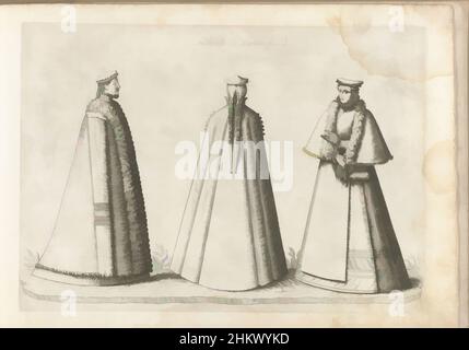 Art inspired by Three women, dressed according to the fashion in Nuremberg of ca. 1580, Nobile di Norinbergha, The middle woman, with long braids, seen from the back. Print from album 'Dei veri ritratti degl'habiti di tvtte le parti del mondo intagliati in rame per opra di Bartolomeo, Classic works modernized by Artotop with a splash of modernity. Shapes, color and value, eye-catching visual impact on art. Emotions through freedom of artworks in a contemporary way. A timeless message pursuing a wildly creative new direction. Artists turning to the digital medium and creating the Artotop NFT Stock Photo