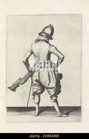 Art inspired by Soldier with a helm grabbing his powder horn (no. 21), c. 1600, A full-length soldier, seen from the back, holding a helm (a particular type of firearm) with his left hand near his left thigh, the barrel pointing diagonally upward (no. 21), c. 1600. With his right hand, Classic works modernized by Artotop with a splash of modernity. Shapes, color and value, eye-catching visual impact on art. Emotions through freedom of artworks in a contemporary way. A timeless message pursuing a wildly creative new direction. Artists turning to the digital medium and creating the Artotop NFT Stock Photo