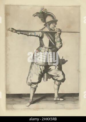 Art inspired by Soldier carrying his spear with both hands horizontally at shoulder height, his right hand at the base of the weapon (no. 14), c. 1600, A soldier, full-length, carrying a spear (lance) with both hands horizontally at shoulder height, his right hand at the base of the, Classic works modernized by Artotop with a splash of modernity. Shapes, color and value, eye-catching visual impact on art. Emotions through freedom of artworks in a contemporary way. A timeless message pursuing a wildly creative new direction. Artists turning to the digital medium and creating the Artotop NFT Stock Photo