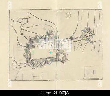 Art inspired by Map of Aire, 1710, Plan de la ville d'Aire et du Fort St. François, Map of the fortifications surrounding the town of Aire and Fort St. François, besieged and taken by the Allies in 1710. Bottom right a cartouche with the legend A-S in French. Part of a bundled, Classic works modernized by Artotop with a splash of modernity. Shapes, color and value, eye-catching visual impact on art. Emotions through freedom of artworks in a contemporary way. A timeless message pursuing a wildly creative new direction. Artists turning to the digital medium and creating the Artotop NFT Stock Photo