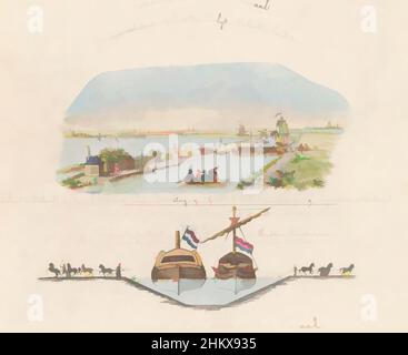 Art inspired by Noordhollandsch Kanaal, 1824, Panorama of the Grand Canal, taken from the Koninglijke Paleis at Amsterdam, Profil of the Grand Canal, Two views of the Noordhollandsch Kanaal, December 1824. At top a view of the Tolhuis near the Willem lock, in the caption the legend 1-10, Classic works modernized by Artotop with a splash of modernity. Shapes, color and value, eye-catching visual impact on art. Emotions through freedom of artworks in a contemporary way. A timeless message pursuing a wildly creative new direction. Artists turning to the digital medium and creating the Artotop NFT Stock Photo