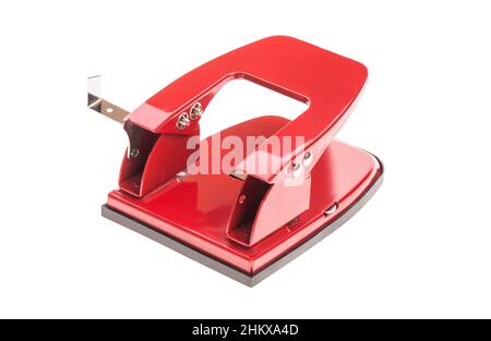 Red office paper hole puncher, isolated on white background Stock Photo -  Alamy