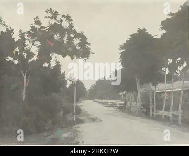 Art inspired by Road through a village, View of a road through a village, in the foreground a street lamp. Photo in the photo album on oil extraction in Borneo by the Royal Dutch Petroleum Company (KNPM) in the years 1903-1907., Kalimantan, 1903 - 1907, paper, gelatin silver print, Classic works modernized by Artotop with a splash of modernity. Shapes, color and value, eye-catching visual impact on art. Emotions through freedom of artworks in a contemporary way. A timeless message pursuing a wildly creative new direction. Artists turning to the digital medium and creating the Artotop NFT Stock Photo