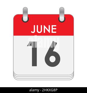 JUNE 16. A leaf of the flip calendar with the date of JUNE 16. Flat style. Stock Vector