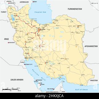 Highly detailed physical road map of Iran Stock Vector