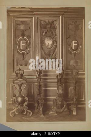 Art inspired by Arrangement of four wrought iron sculptures in front of a decorated wall, Fontainebleau (Château), Séraphin-Médéric Mieusement, Palais de Fontainebleau, c. 1875 - c. 1900, cardboard, albumen print, height 361 mm × width 250 mm, Classic works modernized by Artotop with a splash of modernity. Shapes, color and value, eye-catching visual impact on art. Emotions through freedom of artworks in a contemporary way. A timeless message pursuing a wildly creative new direction. Artists turning to the digital medium and creating the Artotop NFT