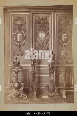 Art inspired by Arrangement of four wrought iron sculptures in front of a decorated wall, Fontainebleau (Château), Séraphin-Médéric Mieusement, Palais de Fontainebleau, c. 1875 - c. 1900, cardboard, albumen print, height 351 mm × width 247 mm, Classic works modernized by Artotop with a splash of modernity. Shapes, color and value, eye-catching visual impact on art. Emotions through freedom of artworks in a contemporary way. A timeless message pursuing a wildly creative new direction. Artists turning to the digital medium and creating the Artotop NFT
