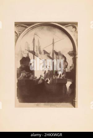 Art inspired by Painting on the Ursula shrine by Hans Memling, depicting the arrival of Saint Ursula at Basel, Bruges, c. 1875 - c. 1900, cardboard, albumen print, height 268 mm × width 197 mm, Classic works modernized by Artotop with a splash of modernity. Shapes, color and value, eye-catching visual impact on art. Emotions through freedom of artworks in a contemporary way. A timeless message pursuing a wildly creative new direction. Artists turning to the digital medium and creating the Artotop NFT Stock Photo