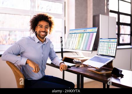 Professional Medical Billing Data Auditor Using Spreadsheet Stock Photo
