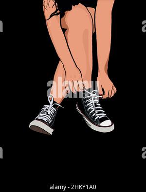 Female tying shoes - white background Stock Photo - Alamy