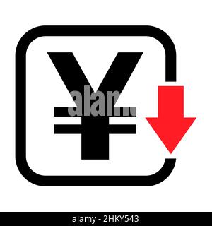 Cost reduction- decrease yuan icon. Vector symbol image isolated on ...