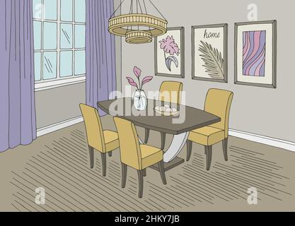 Part Of The Dining Room On The Table Vase Of Flowers Lamps Hang Over The  Table Hand Drawn Sketchvector Illustration Stock Illustration - Download  Image Now - iStock