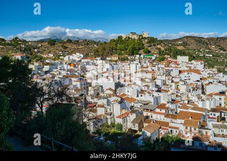 Panoramic general view of the white village of Monda. National Park Sierra de las Nieves. Malaga province Costa del Sol. Andalusia Southern Spain, Eur Stock Photo