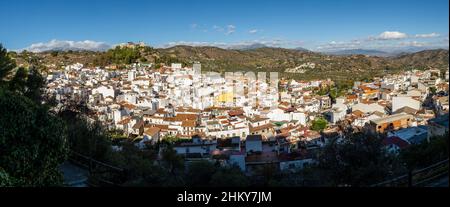 Panoramic general view of the white village of Monda. National Park Sierra de las Nieves. Malaga province Costa del Sol. Andalusia Southern Spain, Eur Stock Photo