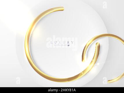ABstract elegant white circles and 3D golden ring with glow lighting effect on clean background. Luxury style. Vector illustration Stock Vector