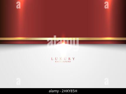 Abstract elegant template red shiny metallic stripes with golden lines on white background luxury style. Vector graphic illustration Stock Vector