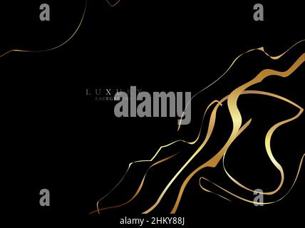 Abstract elegant golden liquid smooth ink lines on black background. Luxury style. Vector graphic illustration Stock Vector