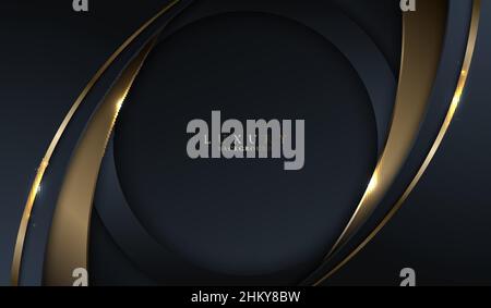 Abstract template elegant 3D blue and gold curve with lighting on dark blue background luxury style. Vector graphic illustration Stock Vector