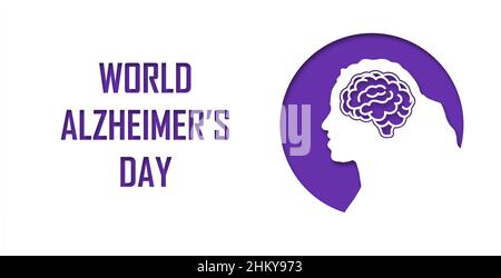 Alzheimer s world day. Elderly people silhouette in paper cut style with shadow. Space for your text banner. Concept Alzheimer disease September 21. V Stock Vector