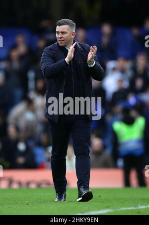 London, England, 5th February 2022. Steven Schumacher manager of Plymouth Argyle during the Emirates FA Cup match at Stamford Bridge, London. Picture credit should read: David Klein / Sportimage Stock Photo