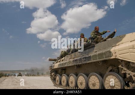 Russian armoured personnel carriers on their way to the city of Gori during the Russo-Georgian War August 2008 Stock Photo