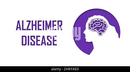 People suffering from brain disease and memory loss. Alzheimer patient concept. Medical help. Elderly people silhouette in paper cut style. Vector ill Stock Vector