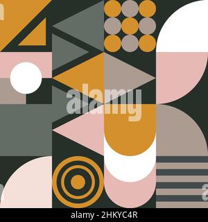 Bauhaus seamless pattern with geometric shapes. Bauhaus background with triangles, circles and squares Stock Vector