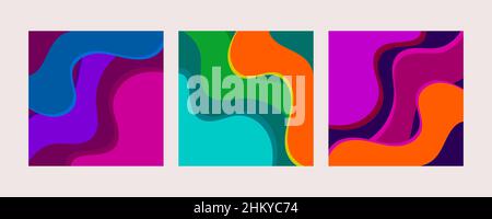 Set of abstract liquid wavy background. Fluid shapes, modern composition. Smooth pattern Stock Vector