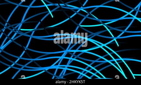 Black background wrapped with blue wavy line pattern design Stock Vector
