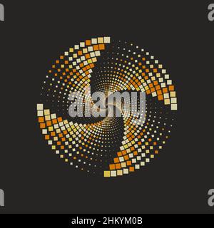 Vortex element, geometric halftone pattern. Whirlpool, spiral circle. Digital poster. Vector illustration. Graphic design element Stock Vector