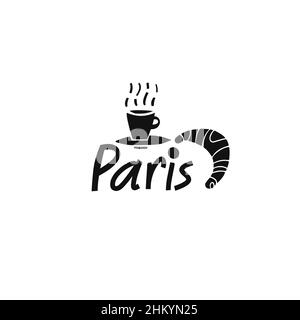 Vector hand drawn food symbol of Paris. Travel illustration of French signs. Hand drawn lettering illustration. French landmark logo Stock Vector