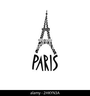 Vector hand drawn symbol of Paris. Travel illustration of French signs. Hand drawn lettering illustration. French landmark logo Stock Vector