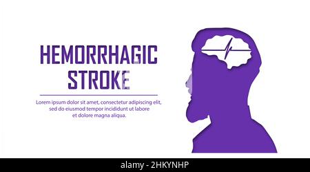 People suffering from hemorrhagic stroke. Hemorrhagic stroke patient concept. Medical help. People silhouette in paper cut style. Stroke types poster, Stock Vector