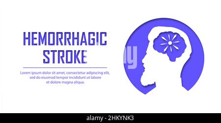 People suffering from hemorrhagic stroke. Hemorrhagic stroke patient concept. Medical help. People silhouette in paper cut style. Stroke types poster, Stock Vector