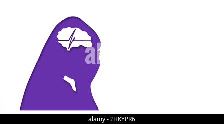 Girl or woman headache concept. People silhouette. Vector medical illustration in paper cut style with shadow. mental health. Place for text. Copy spa Stock Vector