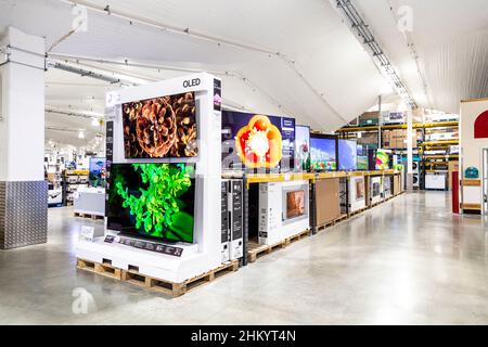 Television and electronics isle at wholesale supermarket Costco Stock Photo