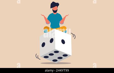 Gamble balance and risk on business dice. Uncertainty cost and financial averse opportunity vector illustration concept. Analysis stock data and asses Stock Vector